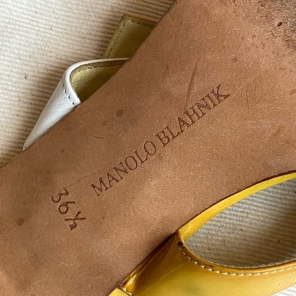 Vintage Manolo Blahnik Yellow Patent Leather Heels - Picture 4 of 4